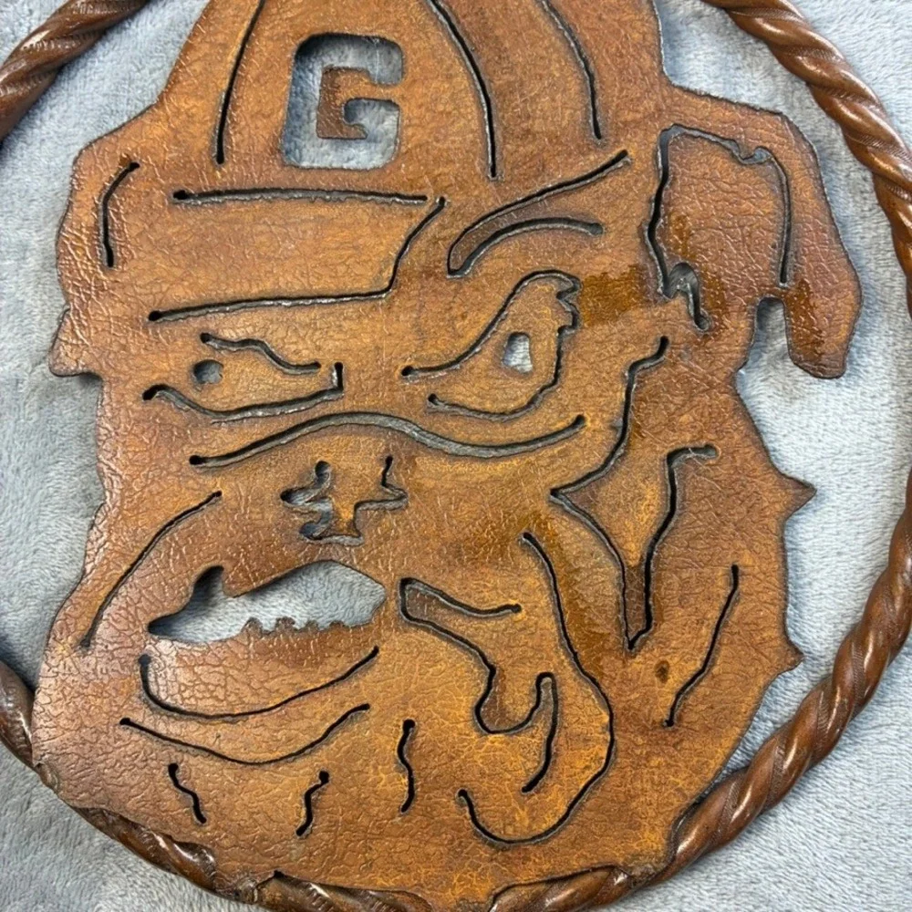 Georgia Bulldogs Metal Wall Art Rustic Copper Tone UGA Mascot Decor 12 Inch